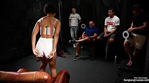 Sexy Natural Girl Gets Gangbanged By The Cocksmen Cum In Mouth