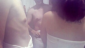 Two Friends Bang Hot Chick Bareback in Shower