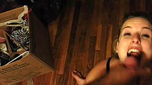 the hot blonde eagerly sucks the hard cock, leading to a messy facial