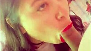 puta latina sucks cock, gets cumshot in mouth minniesouldays