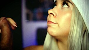 Blonde couple's webcam blowjob session