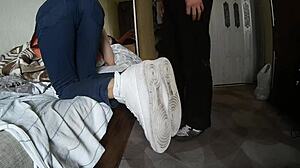 Sneakers, Socks, And Bare Feet In Classic Gay Footjob Scene.