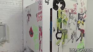 Interracial deepthroat at the glory hole with ebony bent over for doggystyle