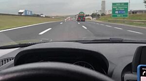 Ma Santos gives oral on highway with big natural tits