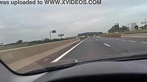 Ma Santos gives oral on highway with big natural tits