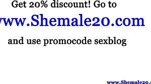 ランジェリーとストッキングのシーメールがソロで官能的なオナニー