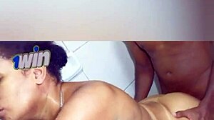 Brunette gives blowjob and cumshot to big ass