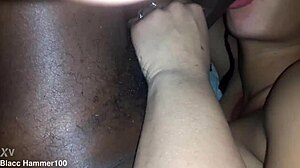 this ebony slut swallows my monster cock deep