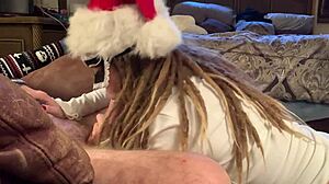 Masked cutie in stockings delivers intense cocksucking and riding during holiday
