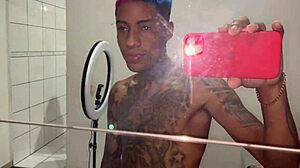 In the shower, the skinny blonde with big tits plays with toys and big cock in anime style