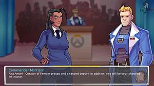 Sinfully fun games in Overwatch academy with big tits and sexy bathing.