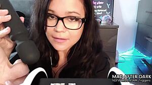 Brunette in glasses gives wild NSFW ASMR JOI with kinky roleplay sex.