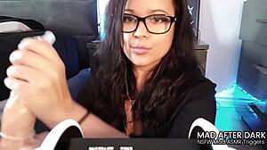 Brunette in glasses gives wild NSFW ASMR JOI with kinky roleplay sex.