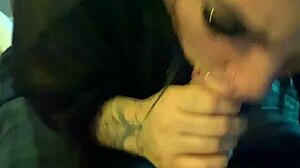 Asian girl in lingerie with big tits tattoo gives blowjob to big cock 😘