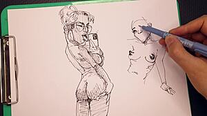 Porn artist at work drawing sexy girls