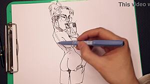 Porn artist at work drawing sexy girls