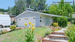 Classmate Stretches Petite Asian Coed's Pussy At Home