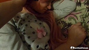 stepsister, get fucked bent over in bed. horny doggystyle with cumshot