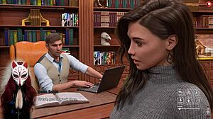 Wow, check out no panties under her desk in this game!