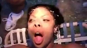 Young Chick Goes Wild in a Cumshot Frenzy with a Blowbang Group