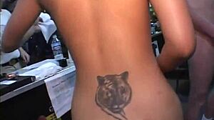 Naughty asian babe fucks hardcore threesome in videoshop