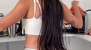 Beautiful Latina Prepares Breakfast With Curves