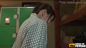 shy japanese teen strips bare in the quiet dressing room