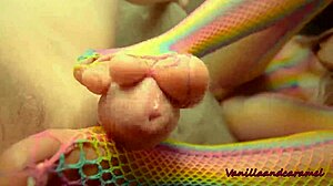 sexy blonde babe gives footjob while masturbating in fishnets 😘