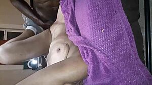 Man, my pussy hurts, says African American granny, while thin milf bangs stranger at gloryhole.