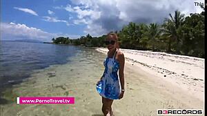 Openbaar strand pijpbeurt wordt wilde outdoor neuk met cumshot