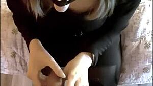 Blonde with tiny breasts handles a massive cock