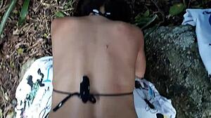 Black Man Fucks Submissive Slut's Ass Interracially in the Woods