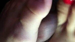 Amateur friend gives footjob in the car leading to cum