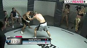 Stunning ebony dominates with hardcore fucking after cage fight victory.