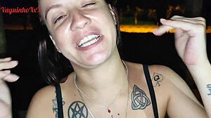 Vagninho and Holy Rubi Show Skinny Latina Pissing in Public Park