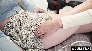 Damn! Petite Blonde Lily Larimar Scissors Hard With Stepsister's BFF Jazmin Luv