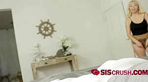 Glamorous blonde sucks her boy's dick deep