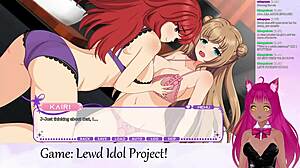 Does vtuber play lewd idol project with big tits?