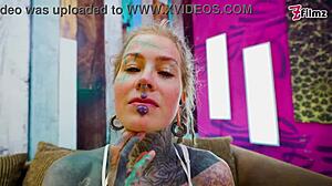 Cute Tattooed Girl Gaping Asshole with Big Anal Toy