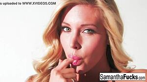 Samantha teases with big tits