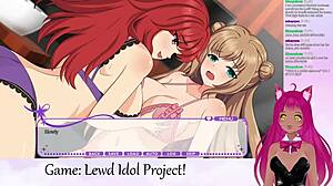 Does vtuber play lewd idol project with big tits?