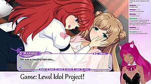 Does vtuber play lewd idol project with big tits?