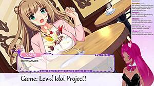 Does vtuber play lewd idol project with big tits?