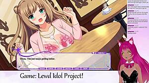 Does vtuber play lewd idol project with big tits?