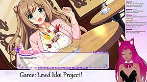 Does vtuber play lewd idol project with big tits?