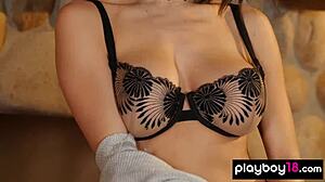 classy darcie SHOWS OFF her epic tits and bald pussy in lingerie