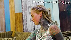 Cute Tattooed Girl Gaping Asshole with Big Anal Toy