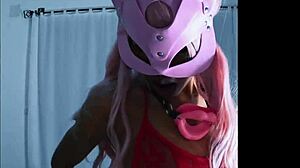 Tropicalpussy teases in red high heels with alluring ebony features.