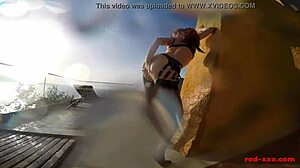 Sexy Mature Red XXX Masturbates Outside by the Pool