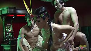 A Slutty Girl in Leather Dress and Pantyhose Gives Messy Cumshot to Stranger